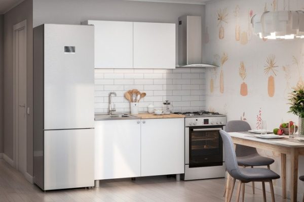 Kitchen set KG-5 series 2 00-00112025, 1.2 m 120x203x60 cm, frame color white textured, facade white textured