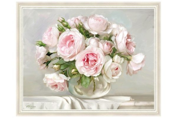 Reproduction in frame Roses in a crystal vase 76x56 cm
