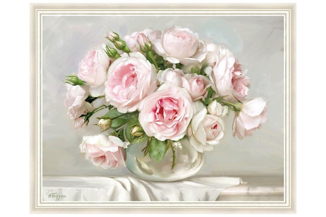 Reproduction in frame Roses in a crystal vase 76x56 cm