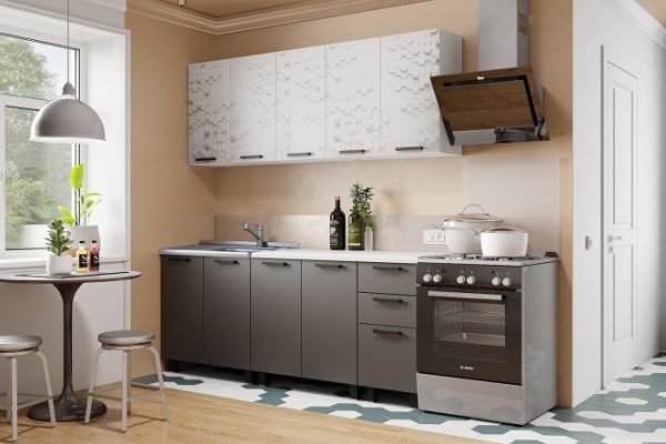 Kitchen set 3D techno 200x216.6x60 cm, frame color white, facade white, taupe