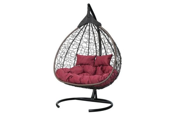 Hanging cocoon chair Fisht 135x190x100 cm, base and frame color black, finishing brown