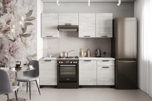 Scandi kitchen set 200x216.6x60 cm, frame color white, facade pine concrete light