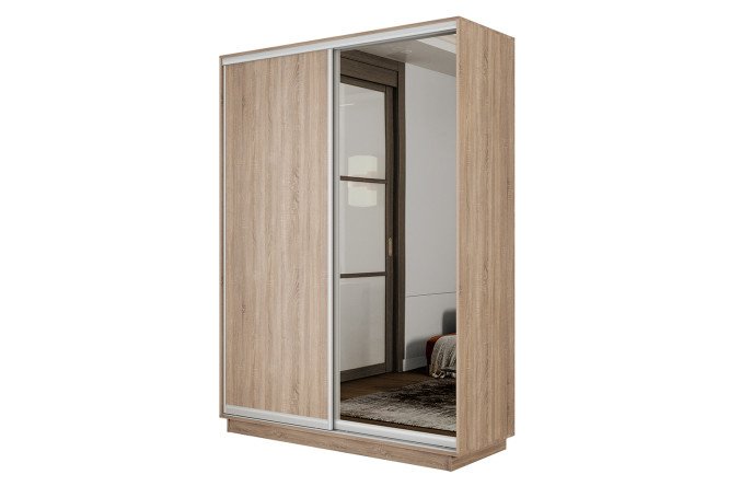 2-door wardrobe Slide-2 160x240x60 cm, Sonoma/silver, with one mirror