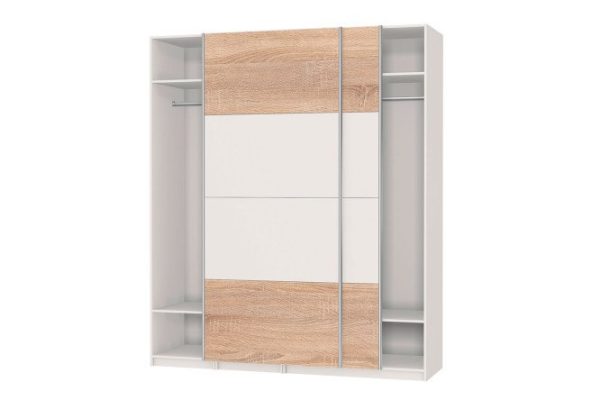 Sliding wardrobe Oscar 200x236x58 cm, white, Sonoma oak, with white inserts