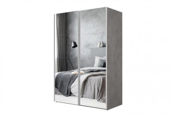 2-door wardrobe Comet 200x240 cm light concrete, mirror fronts