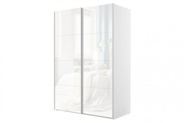 Sliding wardrobe 2-door Comet 180x220 cm white snow, white glass facades