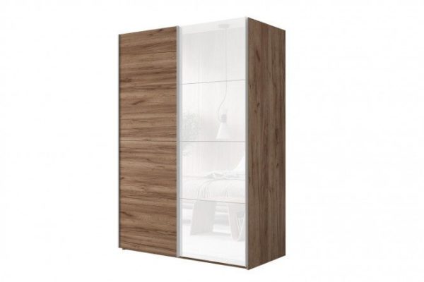 Sliding wardrobe 2-door Comet 180x220 cm kraft tobacco oak, white glass fronts, kraft tobacco oak