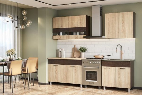 Kitchen set Bosphorus 200x213.6x60 cm, frame color wenge oak, facade wenge oak, sonoma oak