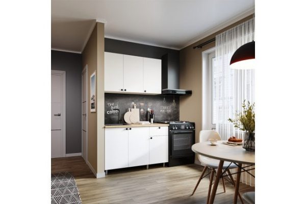 Kitchen Eva 120x207.6x60 cm, frame color white shagreen, facade white shagreen