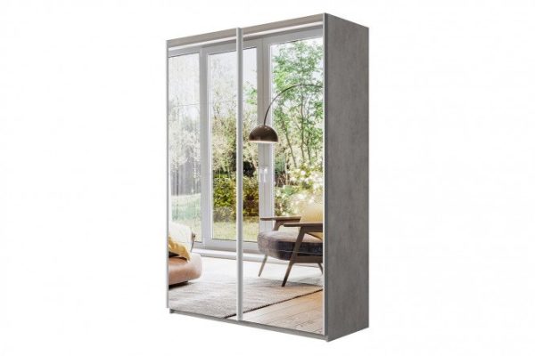 2-door wardrobe Cors 160x230 cm, light concrete, mirror facade