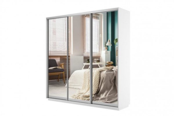 Wardrobe 3-door Slide 180x220x45 cm, white snow, with three mirrors