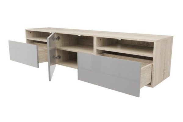 Cabinet with 2 drawers, door and shelves Oscar Amika 180x38 with push to open, Sonoma oak / dusty gray gloss