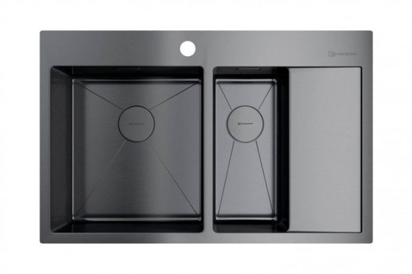 Inset sink with wing OMOIKIRI Akisame 78-2-GM-L 4973101, burnished steel 78x51x20 cm