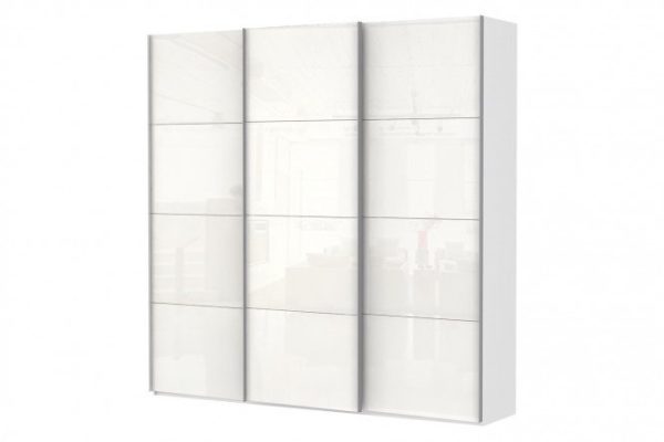 Sliding wardrobe 3-door Comet 270x240 cm white snow, white glass facades