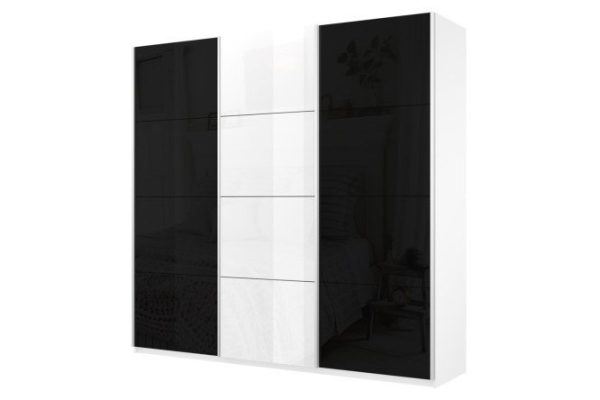 Sliding wardrobe 3-door Cors 210x230 cm, white snow, facade white gloss, black