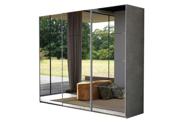 3-door wardrobe Comet 240x220 cm light concrete, mirror fronts