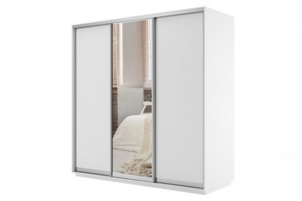 Sliding wardrobe 3-door Slide 210x220x60 cm, white snow, with one mirror