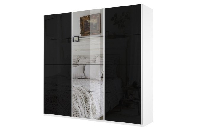 3-door wardrobe Cors 210x230 cm, white snow, black facade, with one mirror