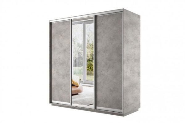 3-door sliding wardrobe Slide 240x240x60 cm, light concrete, with one mirror