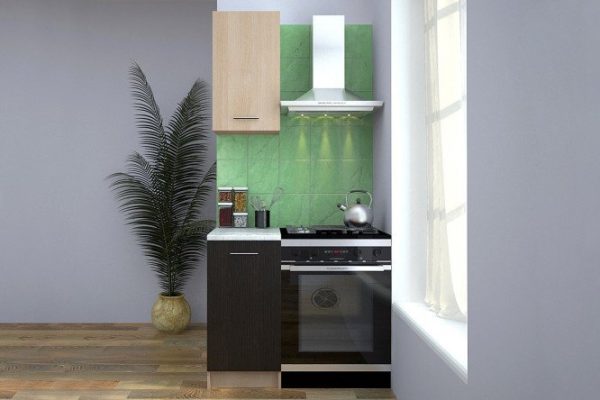 Kitchen set Leya 0.4 m 40x206x60 cm, body color - Cremona oak, facade - wenge, Cremona oak, countertop - Carrara marble