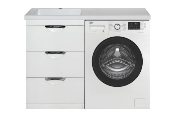 Floor cabinet for washing machine Kuba 60 P-Kub01060-0113Ya with 3 drawers 55 cm, frame color white, facade white