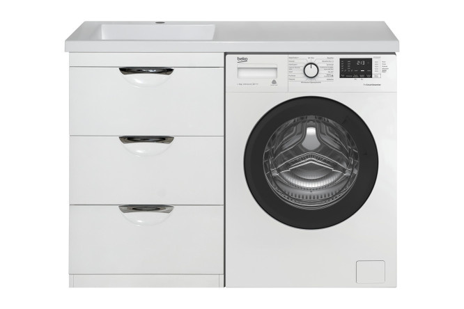 Floor cabinet for washing machine Kuba 60 P-Kub01060-0113Ya with 3 drawers 55 cm, frame color white, facade white
