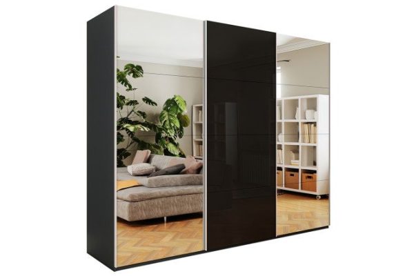 3-door wardrobe Comet 270x220x66 cm, diamond gray, black