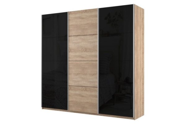 Sliding wardrobe 3-door Cors 180x230 cm, Sonoma, Sonoma facade, black