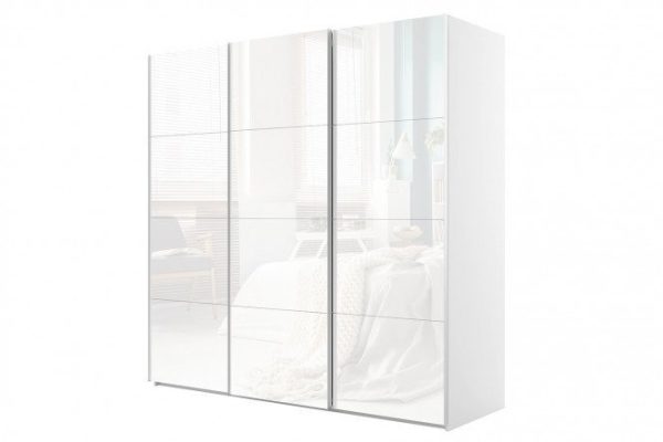 Sliding wardrobe 3-door Comet 300x220 cm white snow, white glass facades