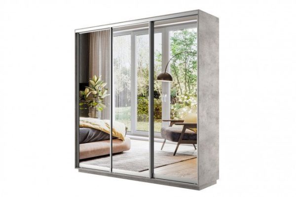 3-door sliding wardrobe Slide 180x220x45 cm, light concrete, with three mirrors