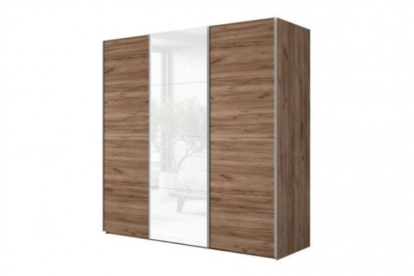 3-door wardrobe Comet 270x220 cm kraft tobacco oak, white glass fronts, kraft tobacco oak