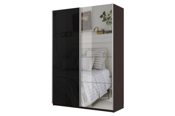 Sliding wardrobe 2-door Cors 160x230 cm, wenge, black facade, with one mirror