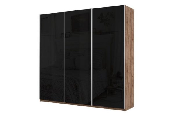 3-door wardrobe Cors 210x230 cm, craft tobacco oak, black facade