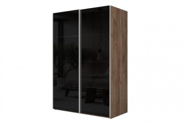 Sliding wardrobe 2-door Comet 200x220 cm kraft oak tobacco, black glass fronts