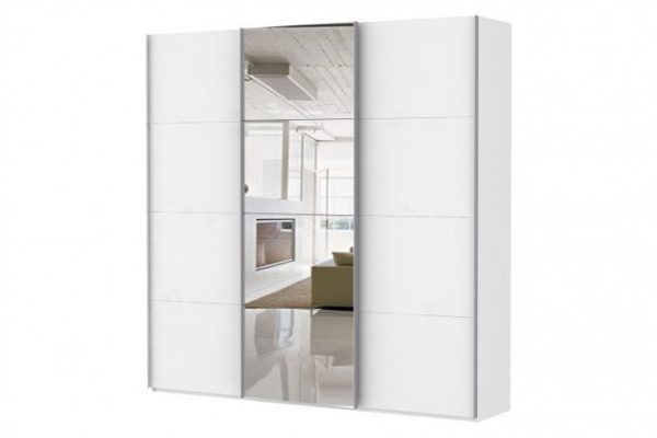 3-door wardrobe Comet 270x220 cm white snow, white fronts, mirror