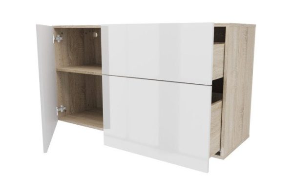 Cabinet with a door and 2 drawers Oscar Amika 120x64 with closers, Sonoma oak / white gloss