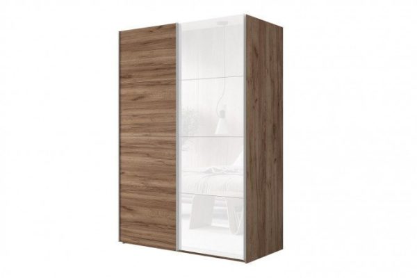 Sliding wardrobe 2-door Comet 180x240 cm kraft tobacco oak, white glass fronts, kraft tobacco oak