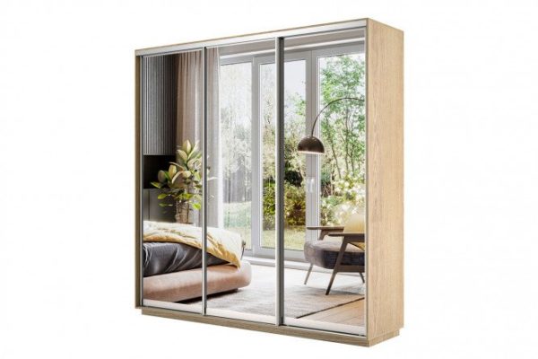 3-door wardrobe Slide 180x220x45 cm, Sonoma, with three mirrors