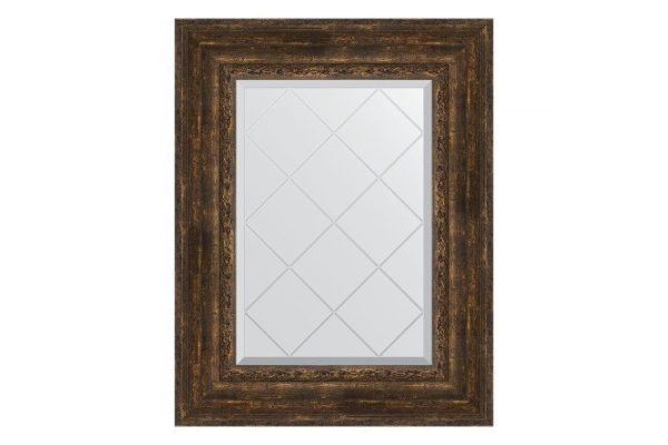 Wall mirror with engraving in a baguette frame EVOFORM aged wood with ornament 102x127 cm