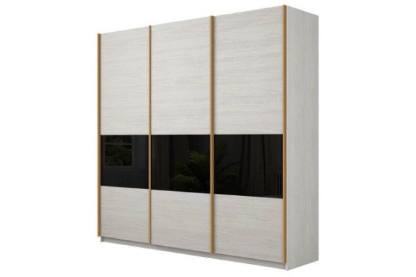 Sliding wardrobe 3-door Magnus 240x230 cm, black gloss, light ash anchor, profile - bronze