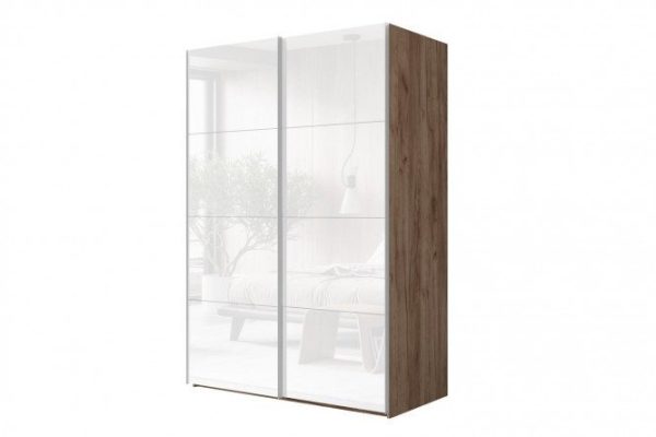 Sliding wardrobe 2-door Comet 160x240 cm kraft oak tobacco, white glass fronts