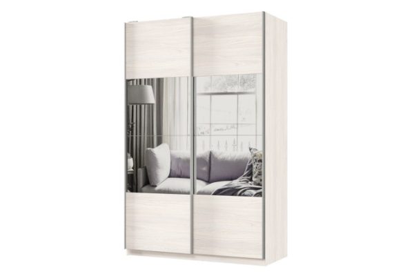 Sliding wardrobe 2-door Praktik 140x240x60 cm, light anchor ash, silver profile, with mirror inserts