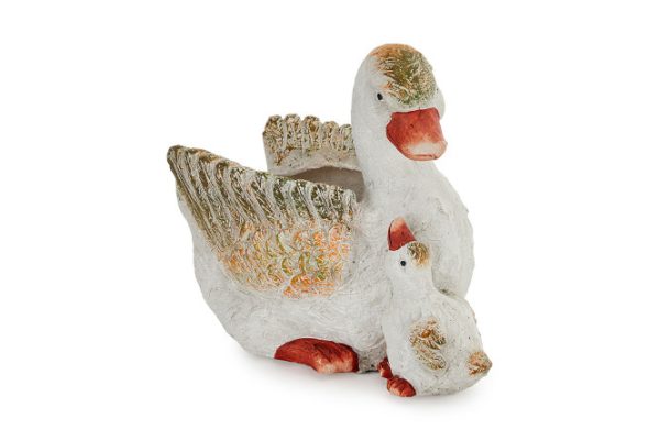 Decorative figurine Duck with duckling with flowerpot 27 cm, Magnesia