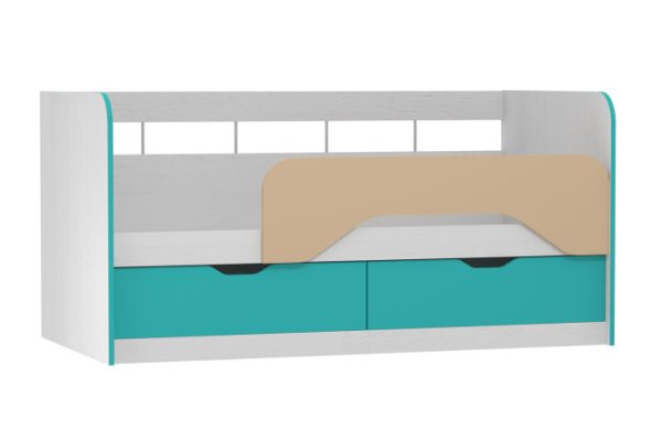 Bed with side Rainbow 80x160 cm color white texture, aqua, cappuccino