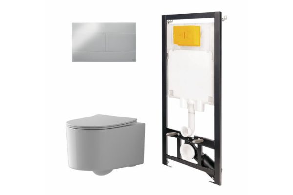 Installation with toilet and panel POINT 886914SIOO+PN41701 white, glossy chrome