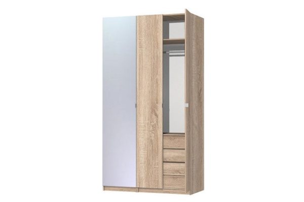 3-door wardrobe Oscar Lila 125x236x58 cm, Sonoma oak, with one mirror