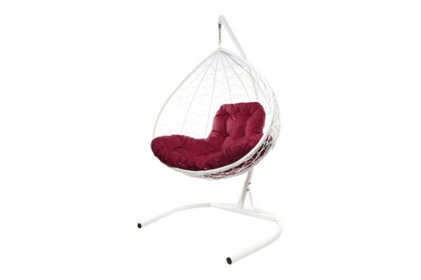 Hanging cocoon chair XL 75x186x118 cm, base and frame color white, finishing white