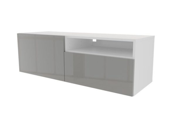 Cabinet with 2 drawers and shelf Oscar Amika 120x38 with push to open, white / dusty gray gloss
