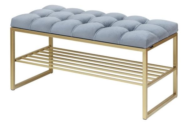 Bench Ruby mini carriage screed upholstery color blue-gray, legs gold