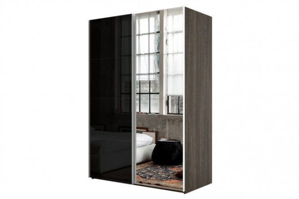 Sliding wardrobe 2-door Comet 160x240 cm wenge Mali, fronts black glass, mirror